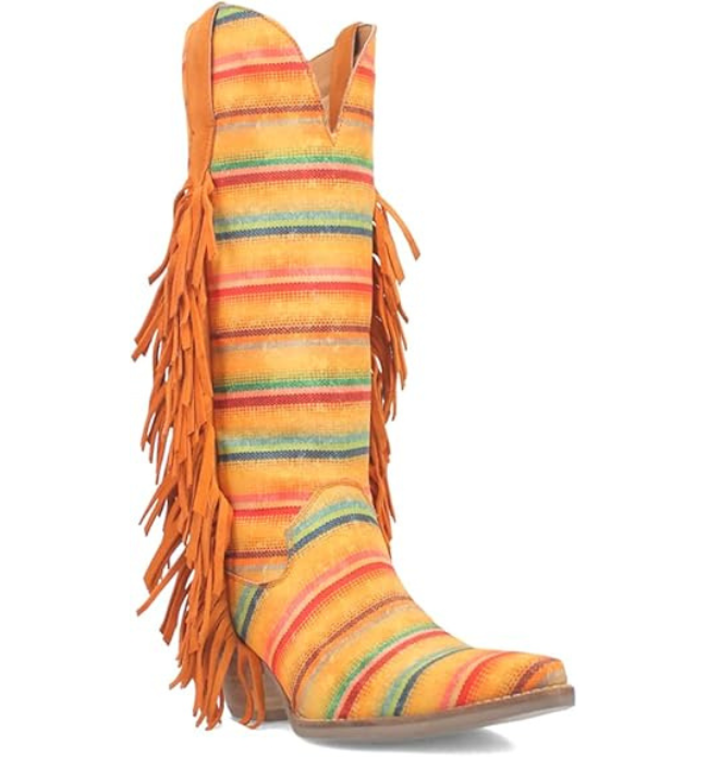 Dingo DI193 Hot Tamale Women’s Yellow Fringe Fabric Boots – 15″ Shaft
