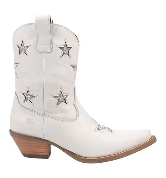Dingo DI582 Women's Star Struck Snip Toe Leather Ankle Boots – White