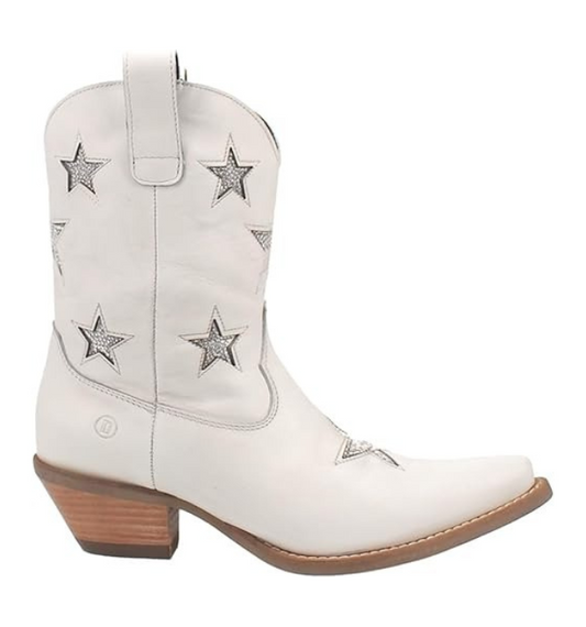 Dingo DI582 Women's Star Struck Snip Toe Leather Ankle Boots – White
