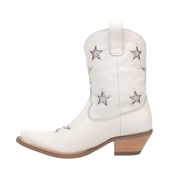 Dingo DI582 Women's Star Struck Snip Toe Leather Ankle Boots – White