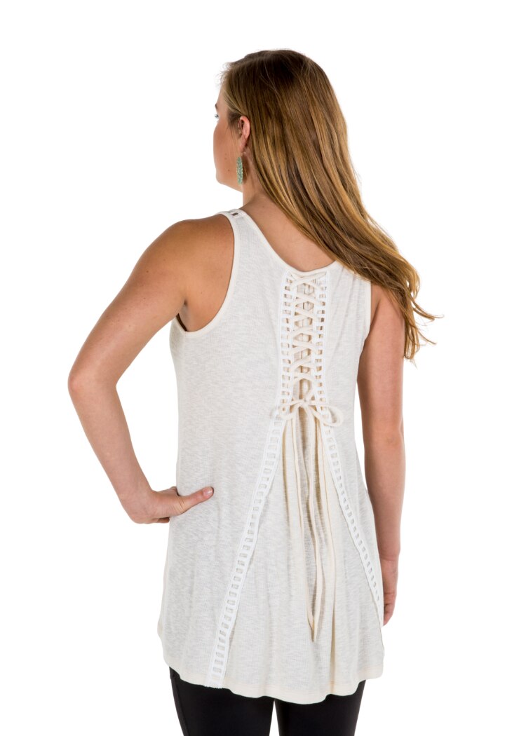 Noble Outfitters 20519-011 Womens Madeline Lace Up Tank Cream Shirt