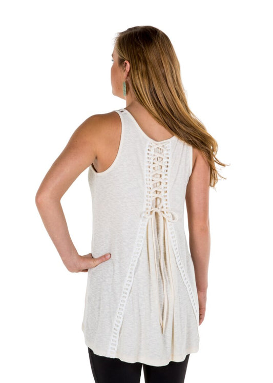 Noble Outfitters 20519-011 Womens Madeline Lace Up Tank Cream Shirt