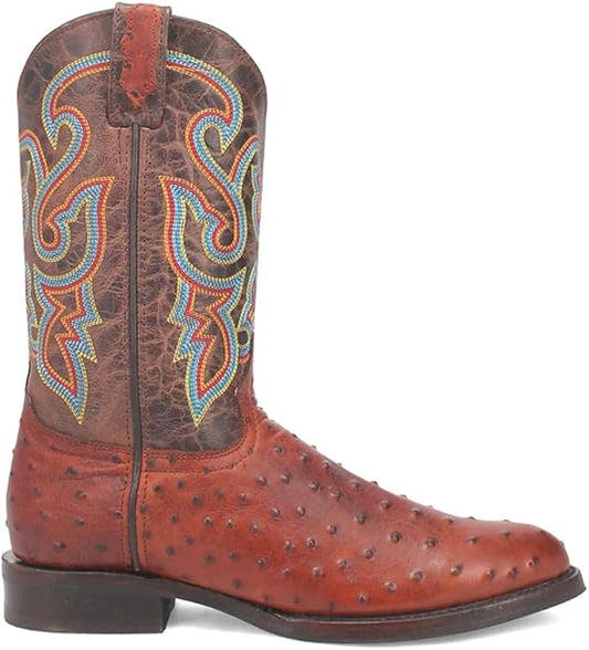 Dingo Ranger DI131-TAN Men’s Leather Ostrich Print Round Toe Western Casual Boots - Tan