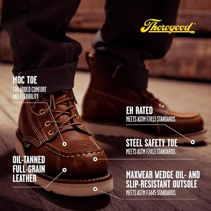 Thorogood 804-4200 Men's American Heritage 6” Steel Toe Work Boots - Tobacco Leather