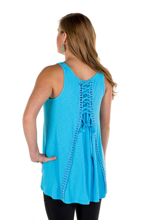 Noble Outfitters 20519-697 Womens Madeline Lace Up Tank Blue Shirt