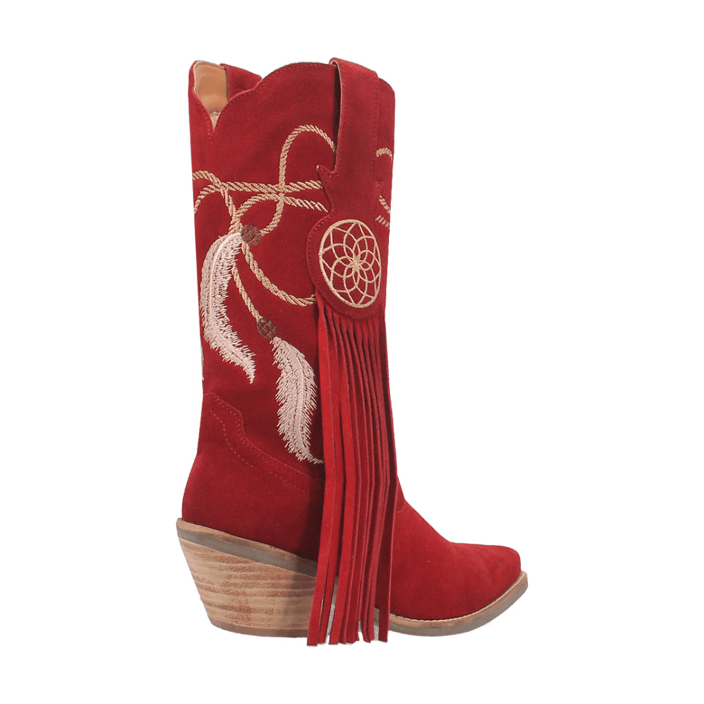 Dingo Di169 Women's Day Dream Fringe Embroidered Leather Cowboy Boots - Red