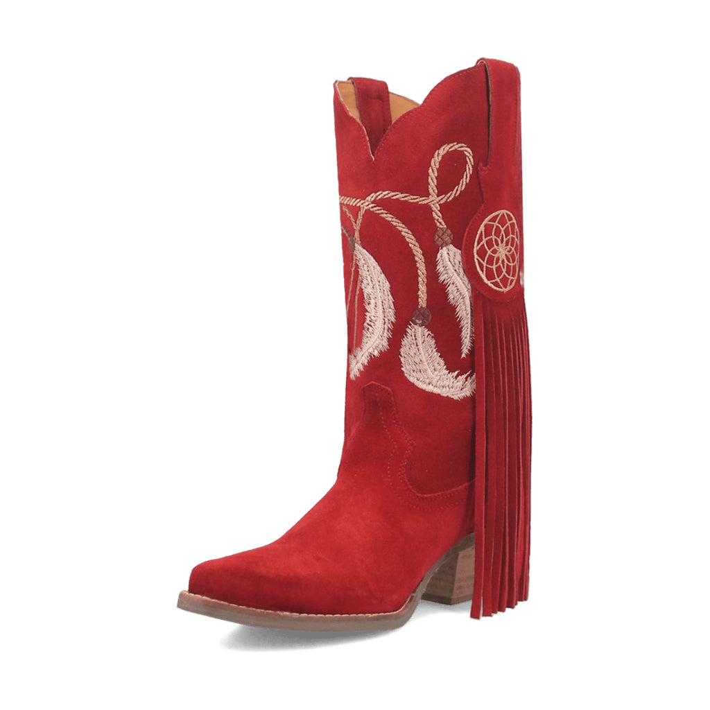 Dingo Di169 Women's Day Dream Fringe Embroidered Leather Cowboy Boots - Red