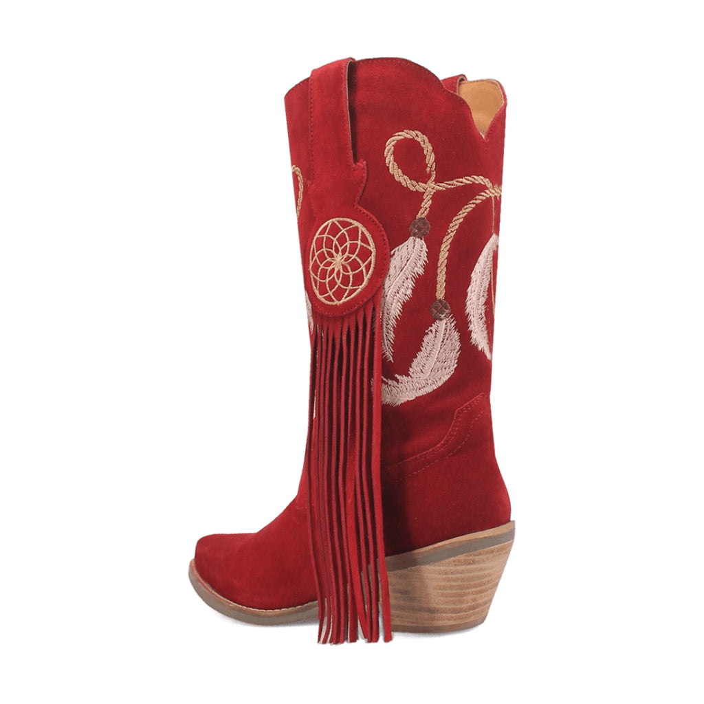 Dingo Di169 Women's Day Dream Fringe Embroidered Leather Cowboy Boots - Red
