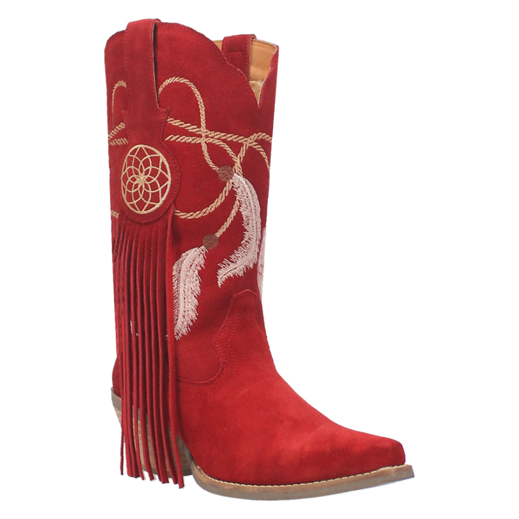 Dingo Di169 Women's Day Dream Fringe Embroidered Leather Cowboy Boots - Red