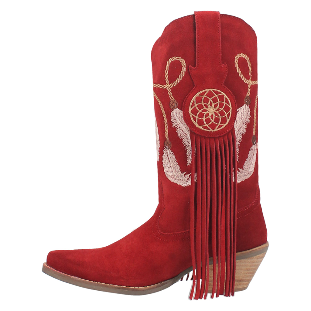 Dingo Di169 Women's Day Dream Fringe Embroidered Leather Cowboy Boots - Red