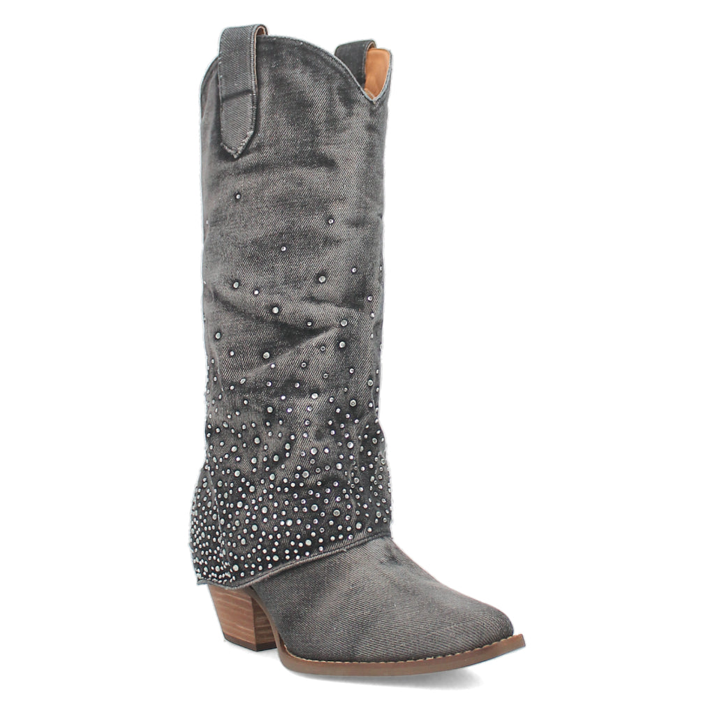 Dingo Di177 Women's Eye Candy Rhinestone Snip Toe Leather Cowboy Casual Boots - Black