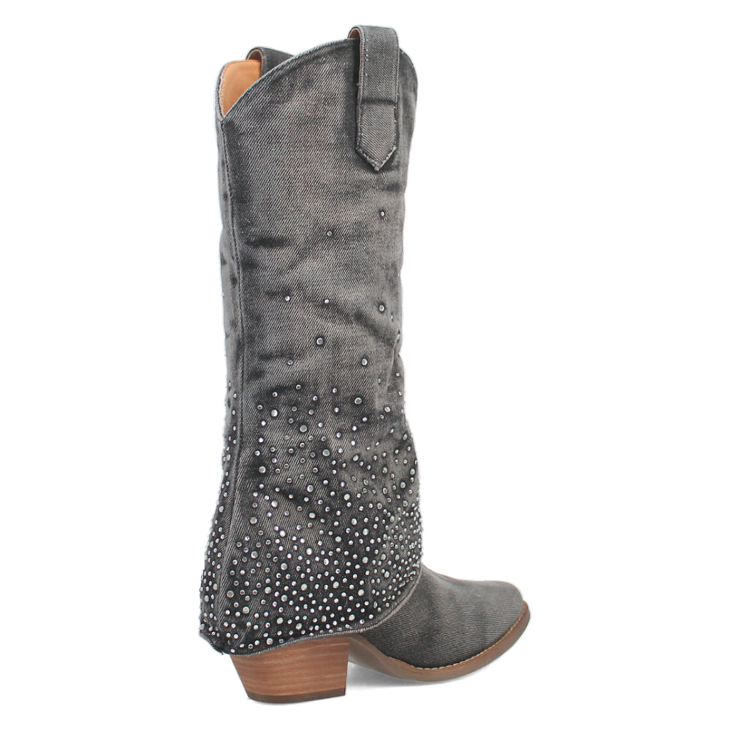 Dingo Di177 Women's Eye Candy Rhinestone Snip Toe Leather Cowboy Casual Boots - Black
