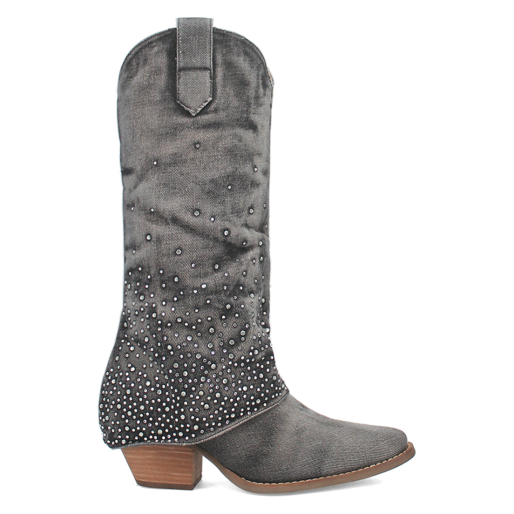 Dingo Di177 Women's Eye Candy Rhinestone Snip Toe Leather Cowboy Casual Boots - Black