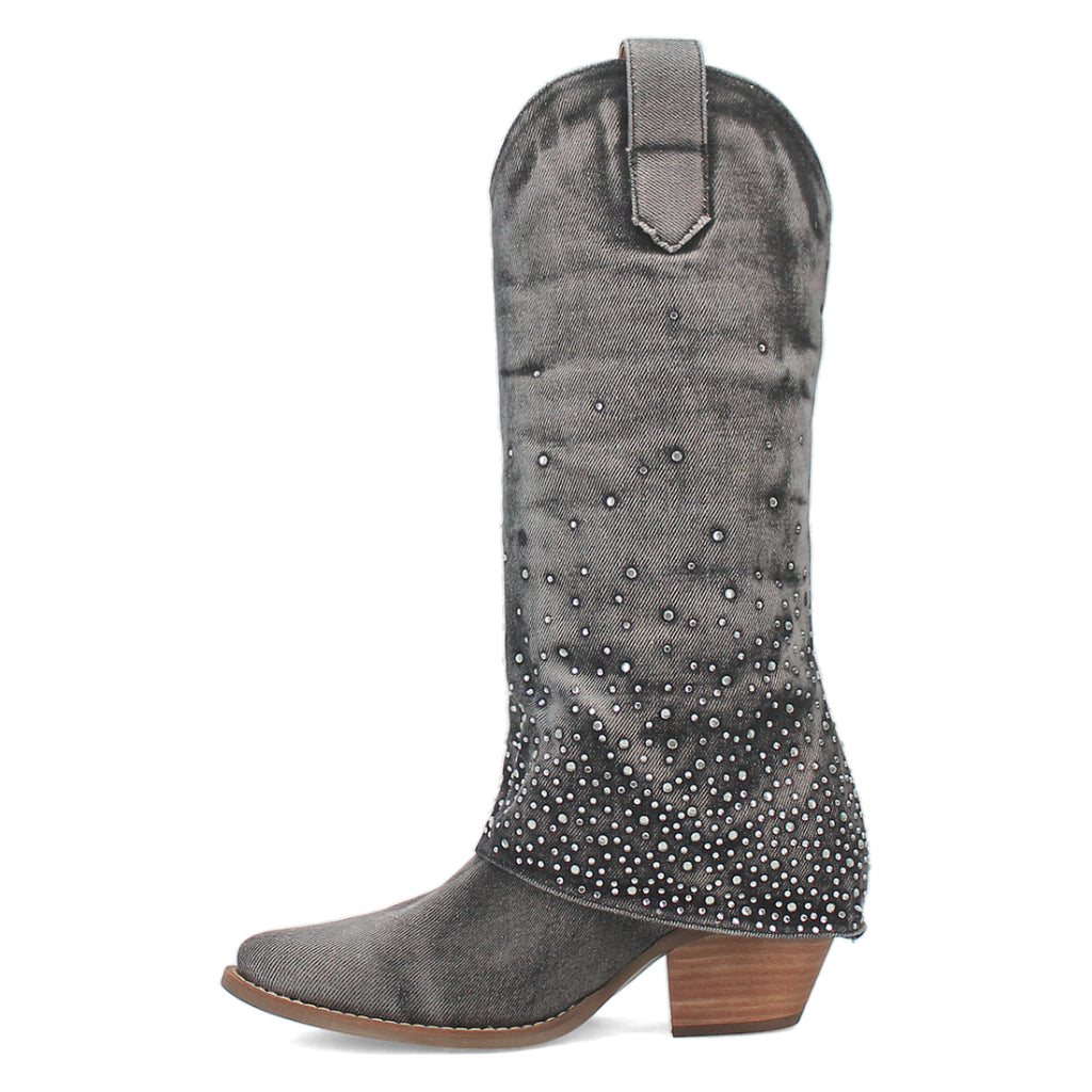 Dingo Di177 Women's Eye Candy Rhinestone Snip Toe Leather Cowboy Casual Boots - Black