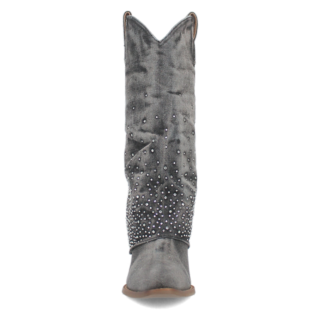 Dingo Di177 Women's Eye Candy Rhinestone Snip Toe Leather Cowboy Casual Boots - Black