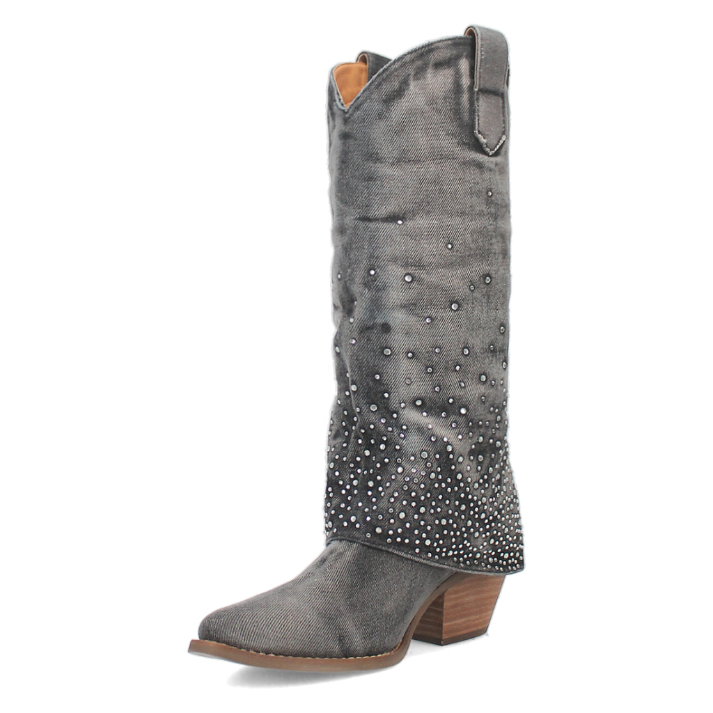 Dingo Di177 Women's Eye Candy Rhinestone Snip Toe Leather Cowboy Casual Boots - Black