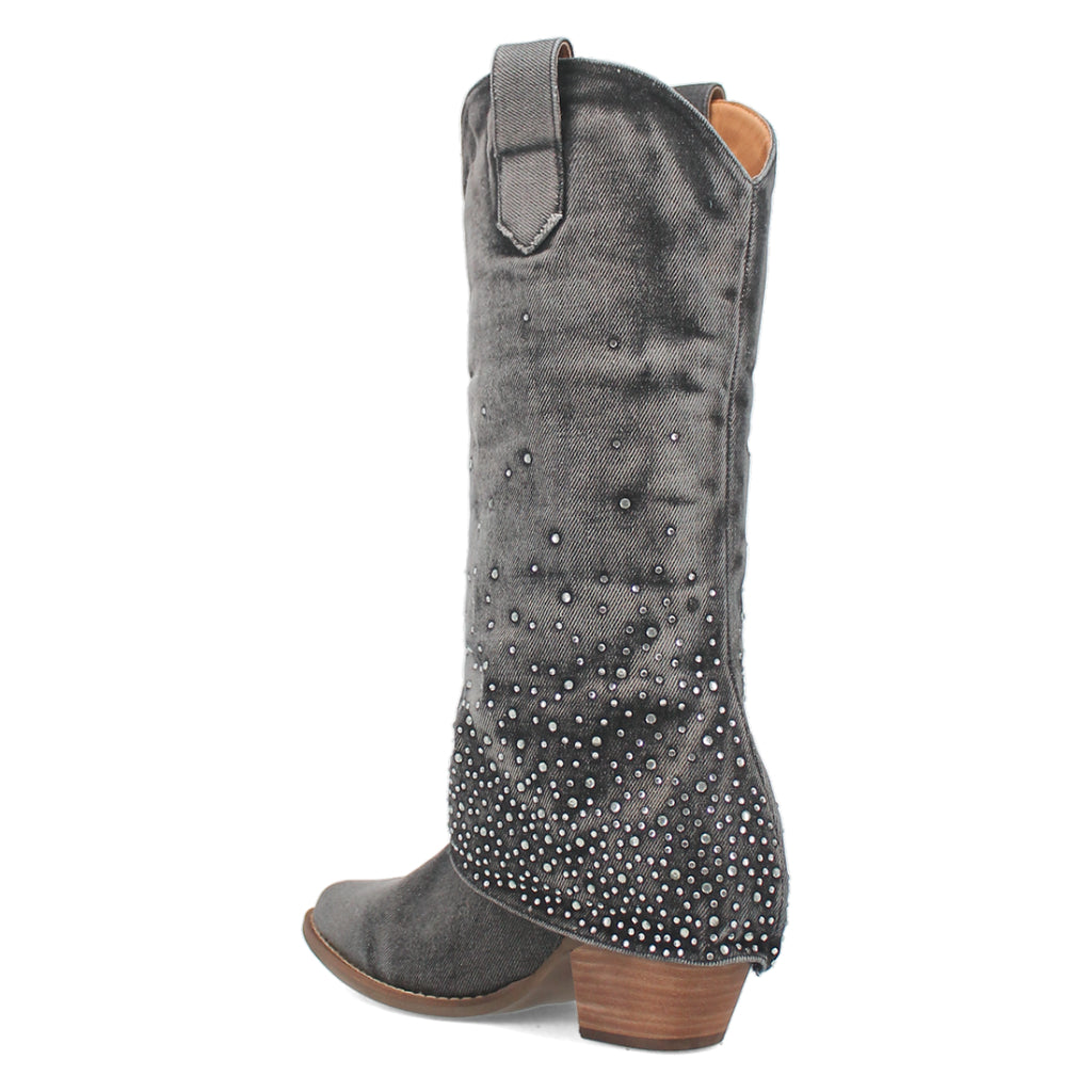 Dingo Di177 Women's Eye Candy Rhinestone Snip Toe Leather Cowboy Casual Boots - Black