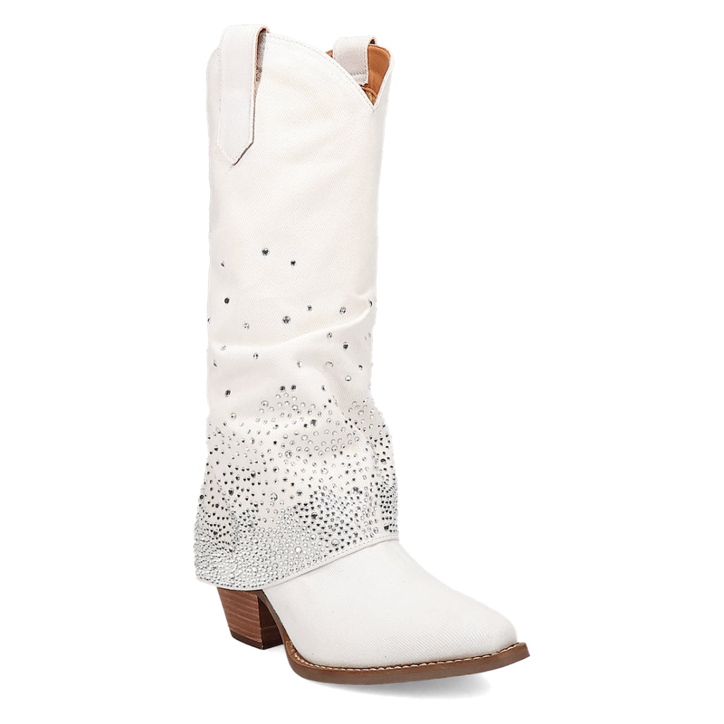 Dingo Di177 Women's Eye Candy Rhinestone Snip Toe Leather Cowboy Casual Boots - White