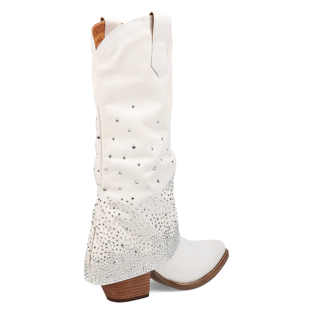 Dingo Di177 Women's Eye Candy Rhinestone Snip Toe Leather Cowboy Casual Boots - White