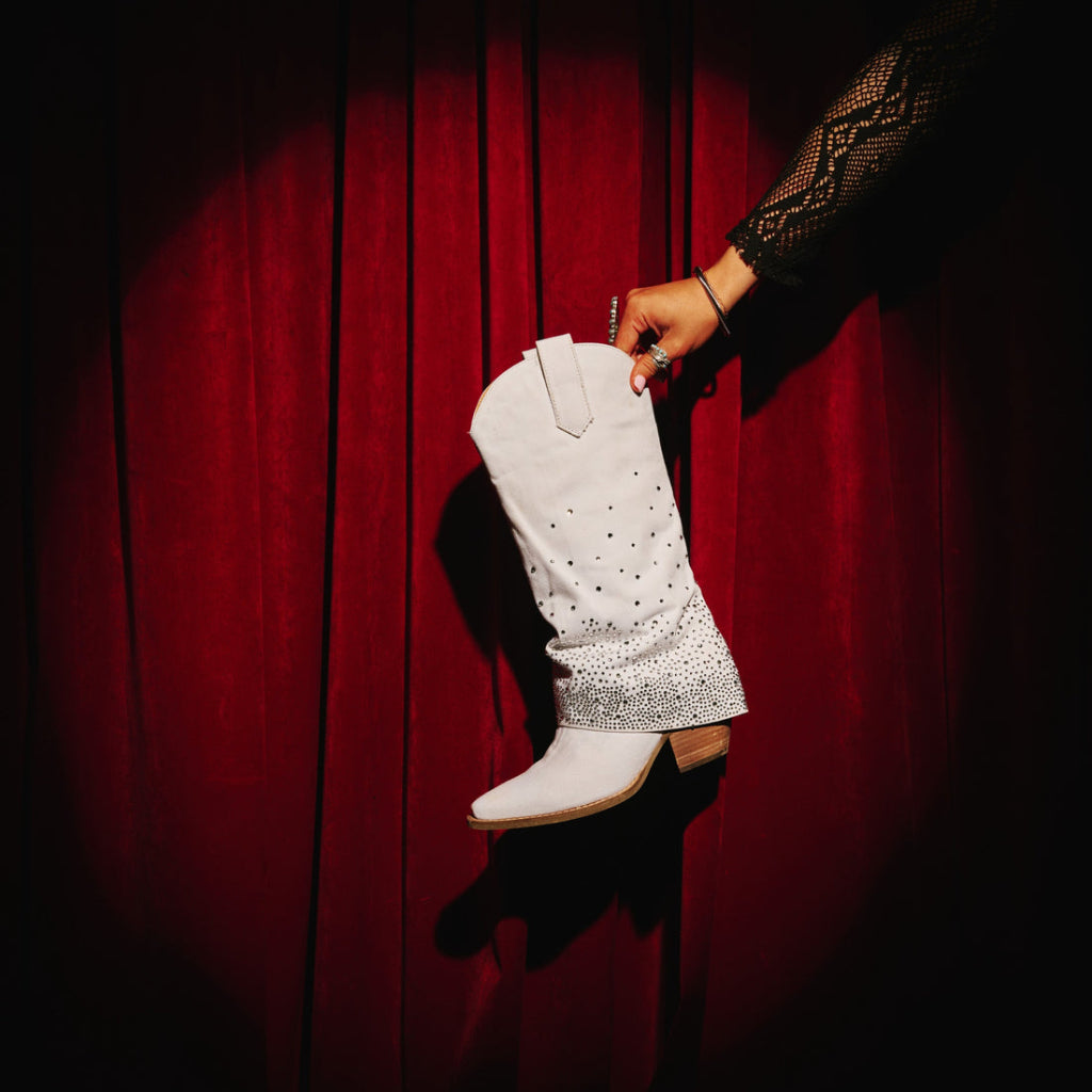 Dingo Di177 Women's Eye Candy Rhinestone Snip Toe Leather Cowboy Casual Boots - White