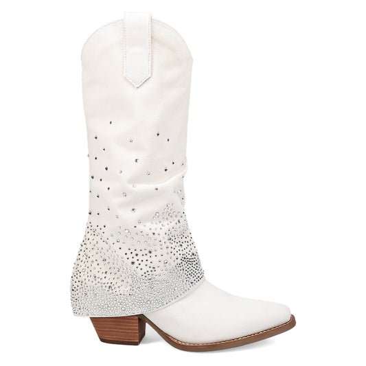Dingo Di177 Women's Eye Candy Rhinestone Snip Toe Leather Cowboy Casual Boots - White