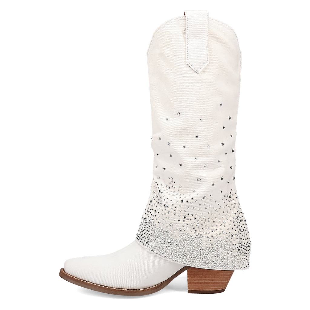 Dingo Di177 Women's Eye Candy Rhinestone Snip Toe Leather Cowboy Casual Boots - White