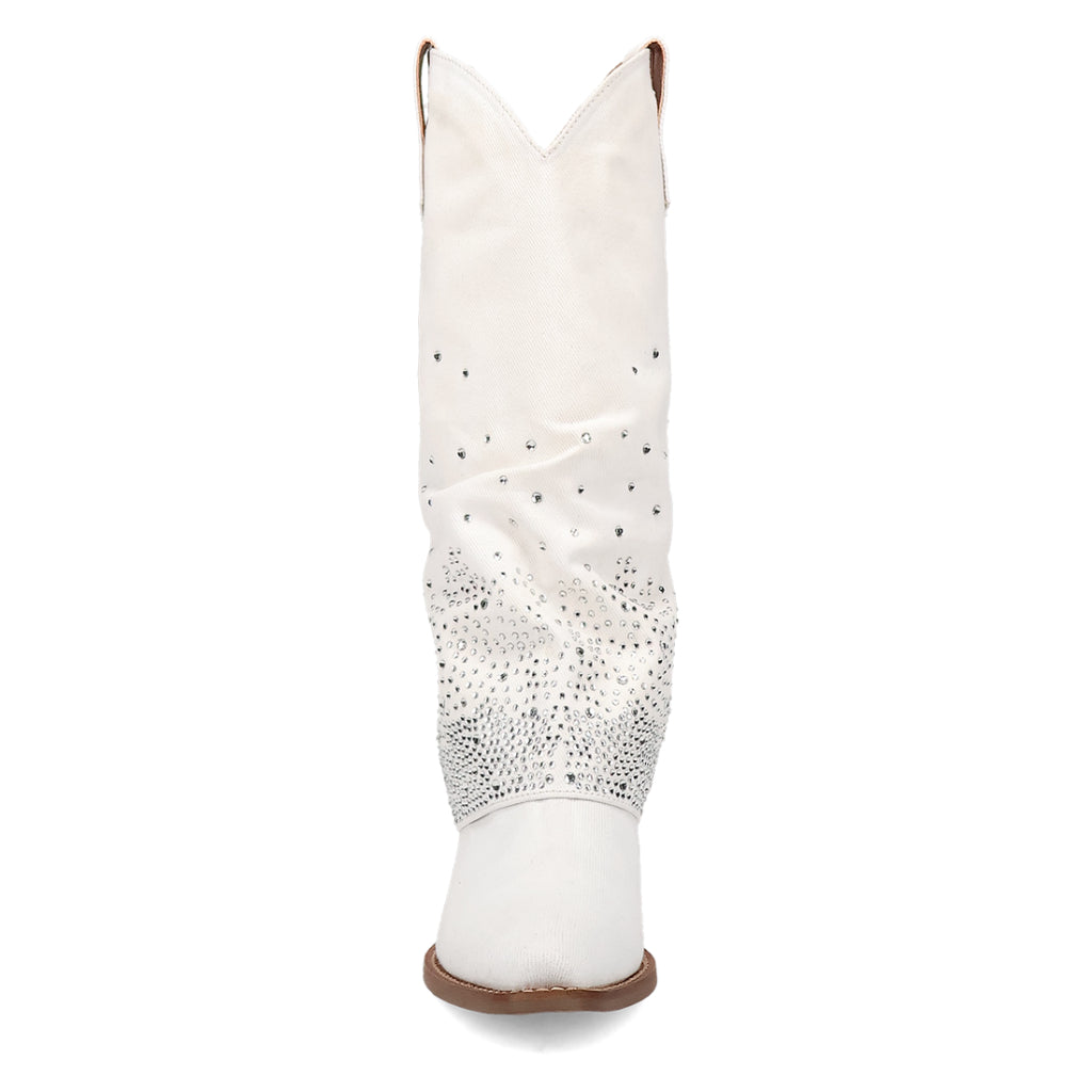 Dingo Di177 Women's Eye Candy Rhinestone Snip Toe Leather Cowboy Casual Boots - White