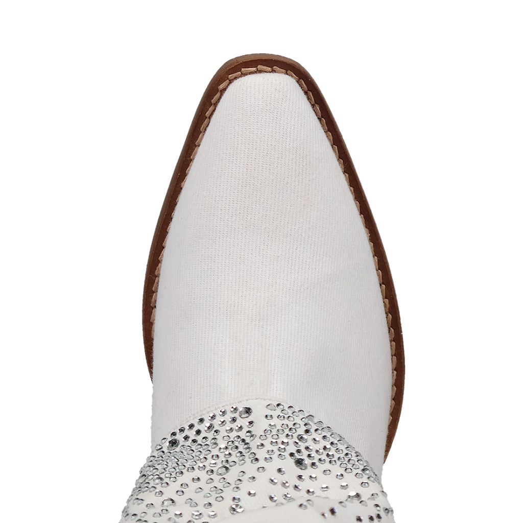 Dingo Di177 Women's Eye Candy Rhinestone Snip Toe Leather Cowboy Casual Boots - White
