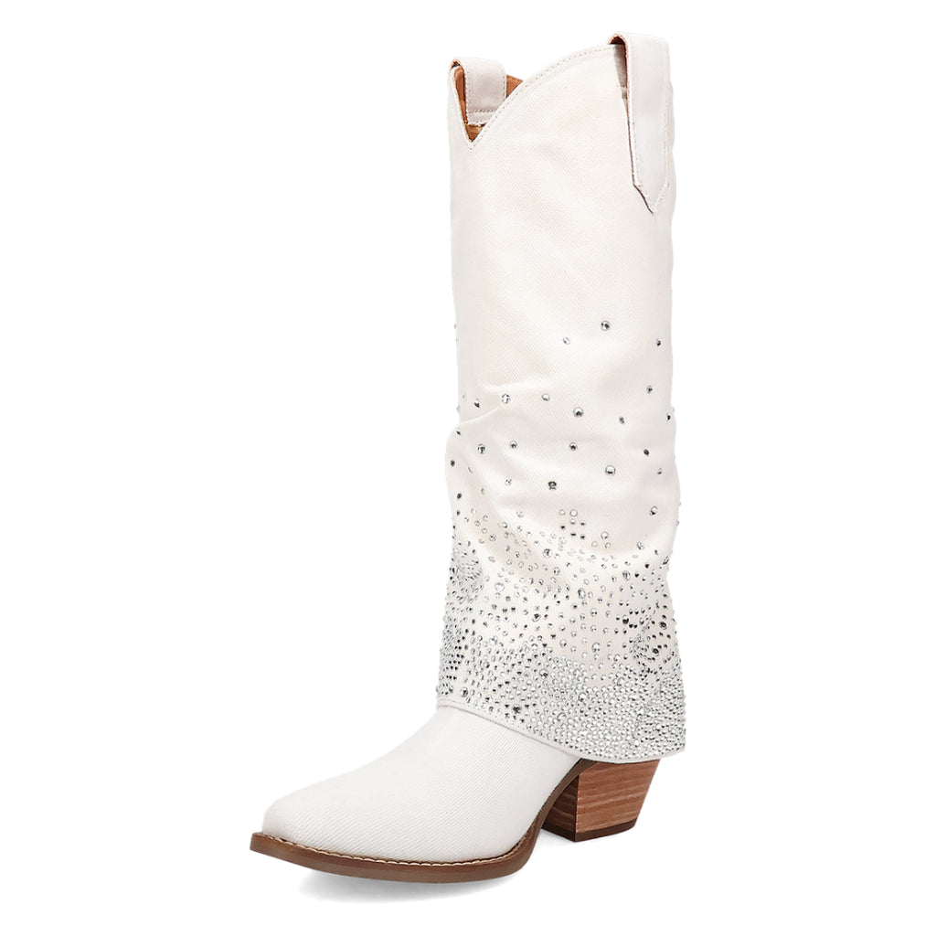 Dingo Di177 Women's Eye Candy Rhinestone Snip Toe Leather Cowboy Casual Boots - White