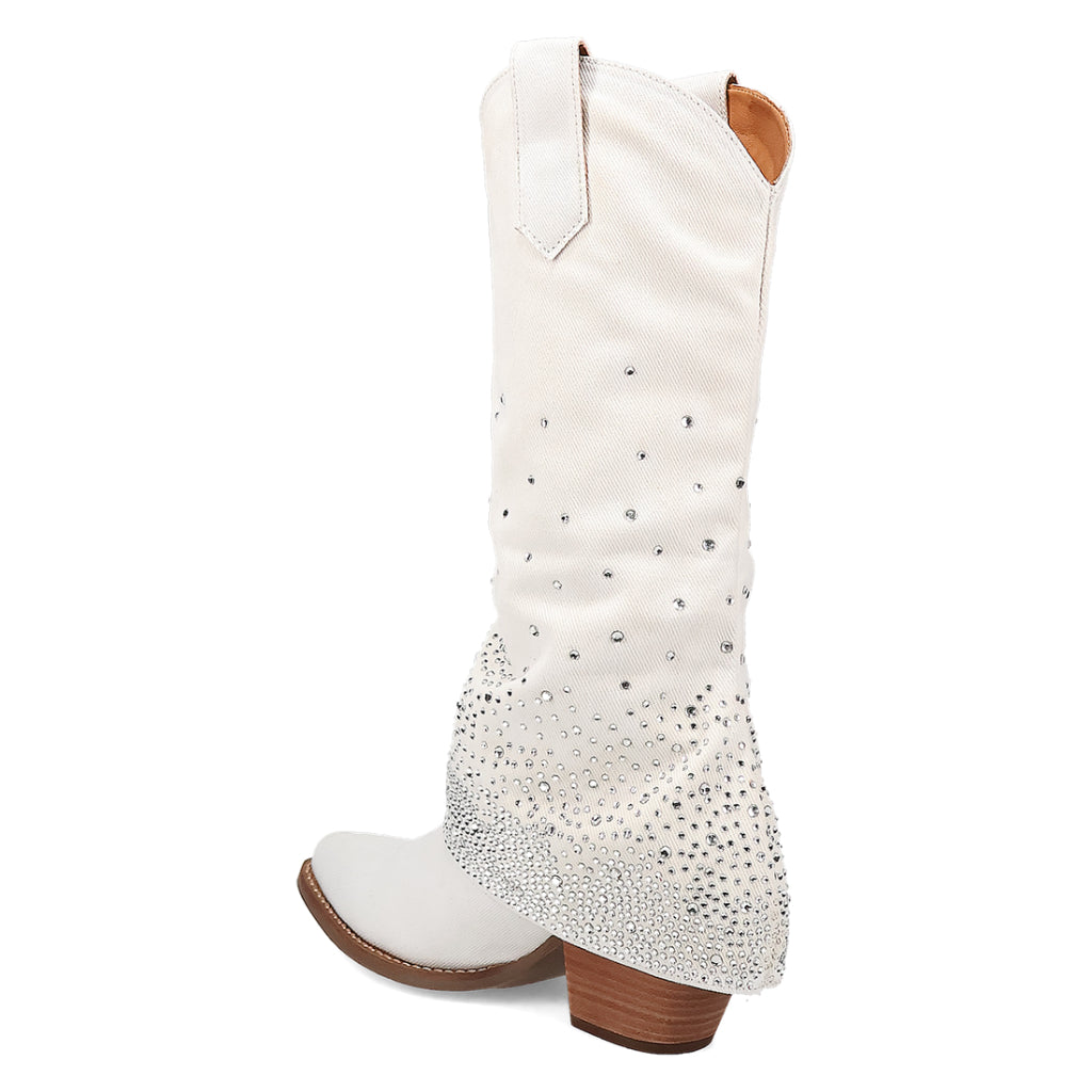 Dingo Di177 Women's Eye Candy Rhinestone Snip Toe Leather Cowboy Casual Boots - White
