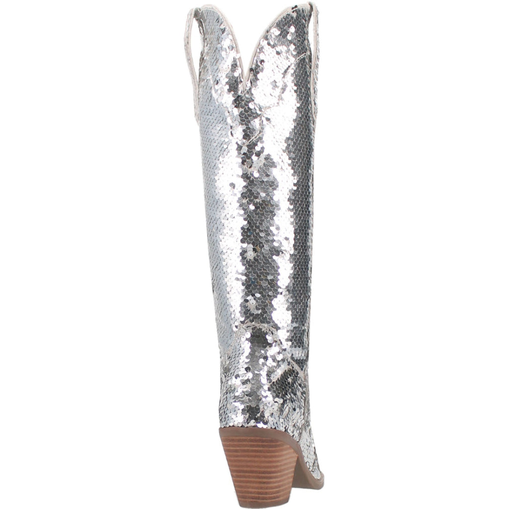 Dingo Di182 Women's Dance Hall Queen Fabric Sequin Snip Toe Cowboy Casual Boots - Silver