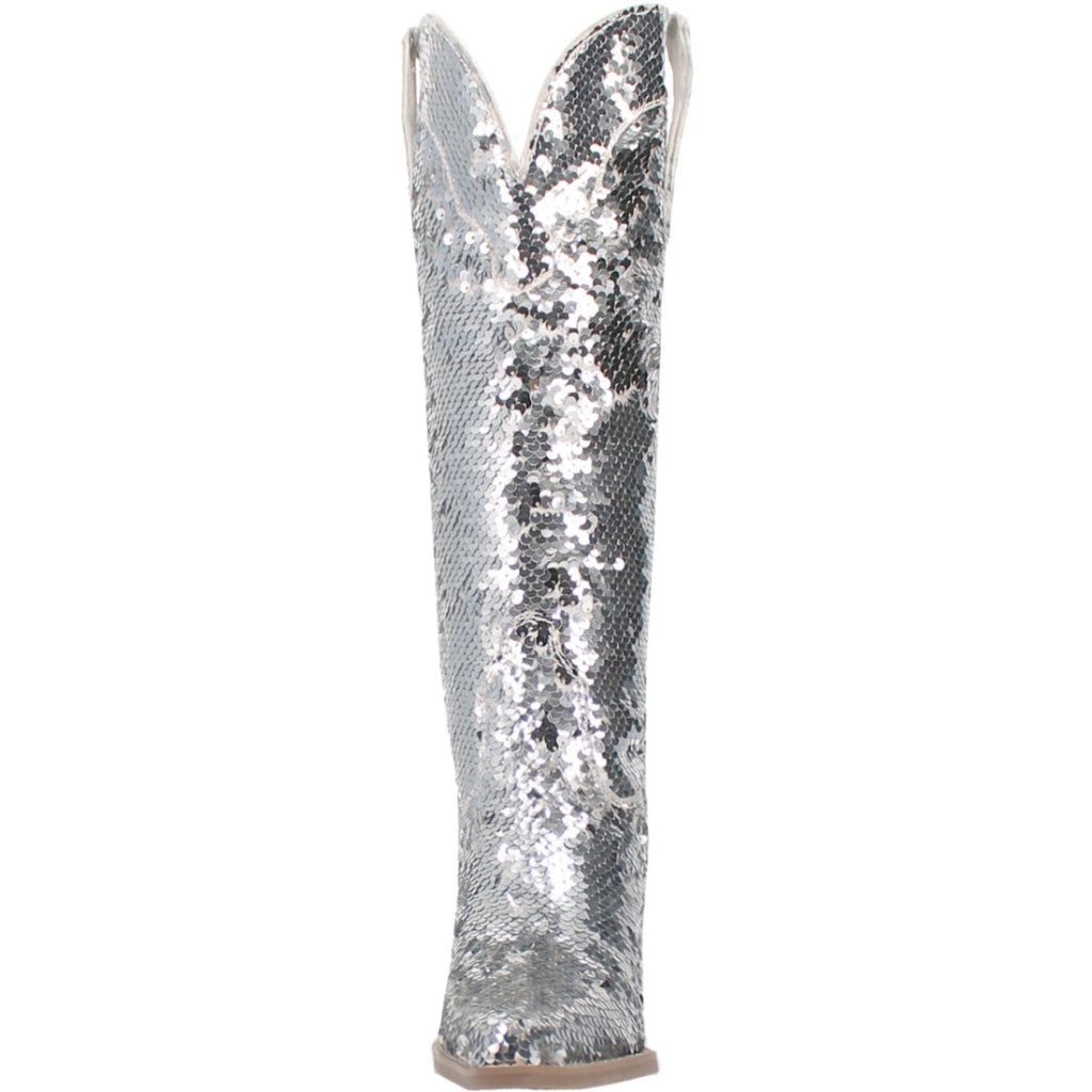 Dingo Di182 Women's Dance Hall Queen Fabric Sequin Snip Toe Cowboy Casual Boots - Silver