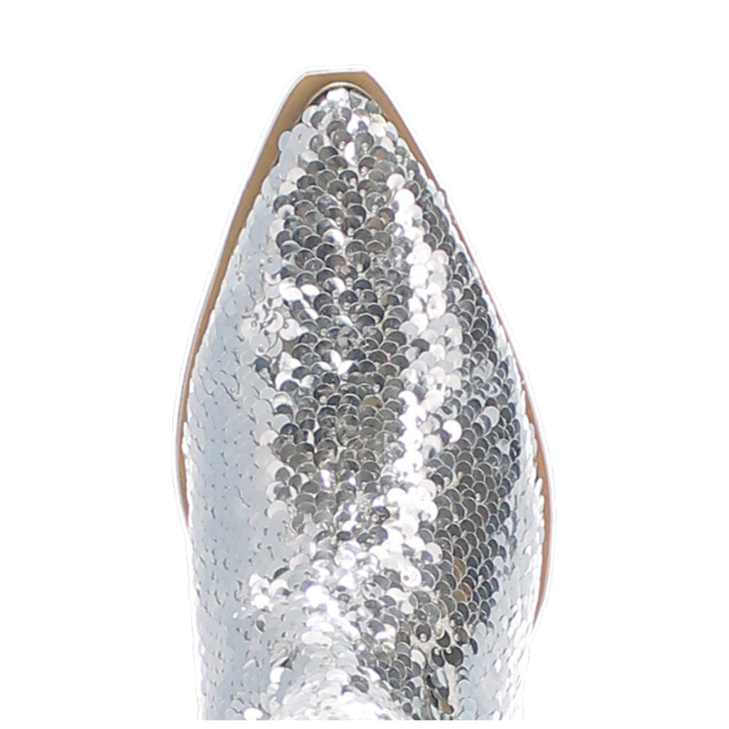 Dingo Di182 Women's Dance Hall Queen Fabric Sequin Snip Toe Cowboy Casual Boots - Silver