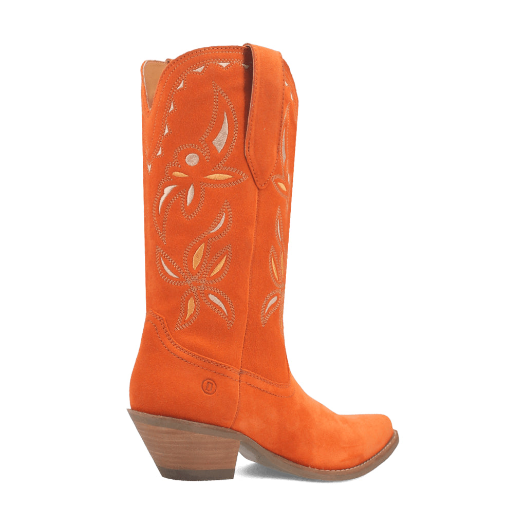 Dingo Di197 Women's Sabana Embroidered Snip Toe Leather Cowboy Casual Boots - Orange