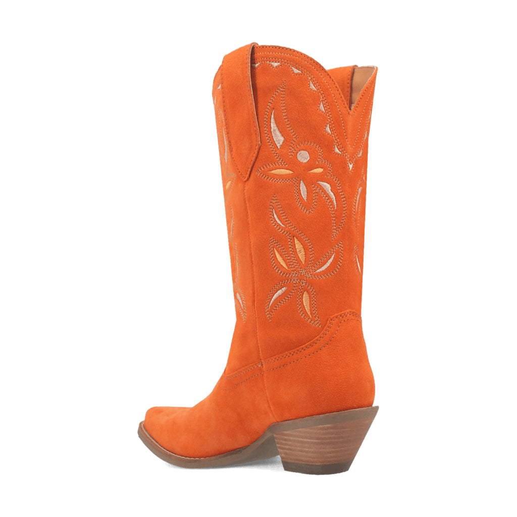 Dingo Di197 Women's Sabana Embroidered Snip Toe Leather Cowboy Casual Boots - Orange