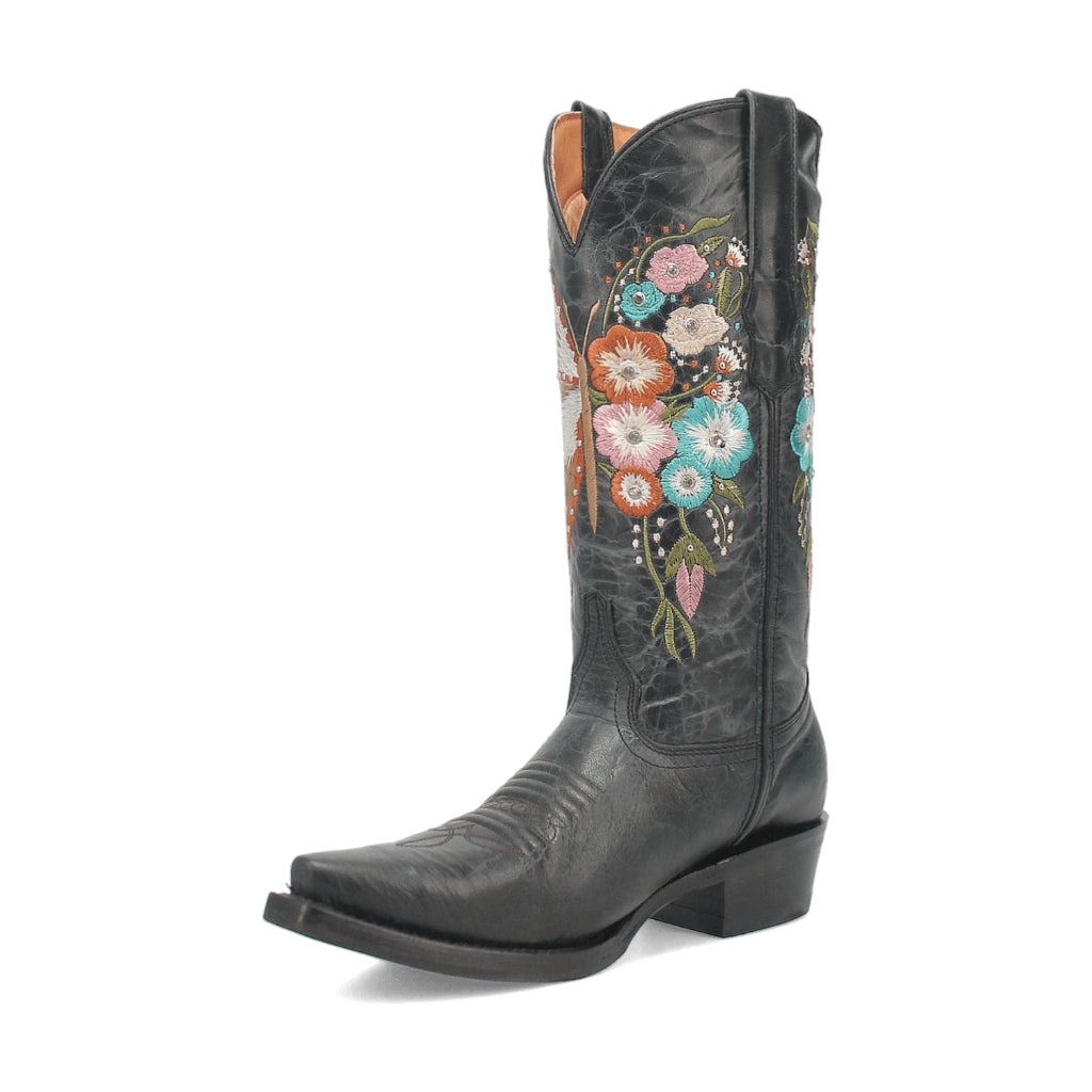 Dingo Di227 Women's Duchess Embroidered Snip Toe Leather Cowboy Casual Boots - Black