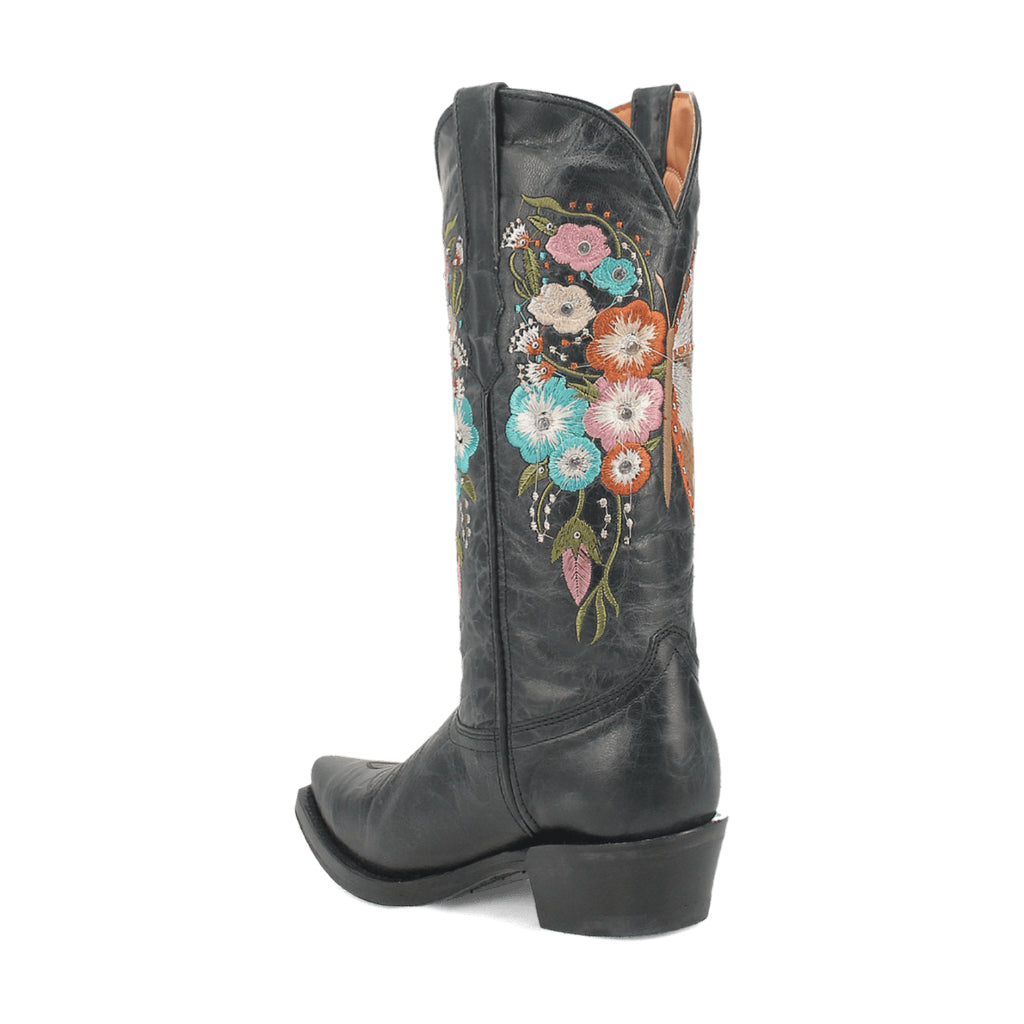 Dingo Di227 Women's Duchess Embroidered Snip Toe Leather Cowboy Casual Boots - Black