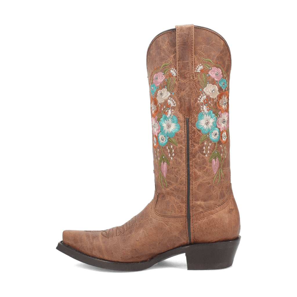Dingo Di227 Women's Duchess Embroidered Snip Toe Leather Cowboy Casual Boots - Brown
