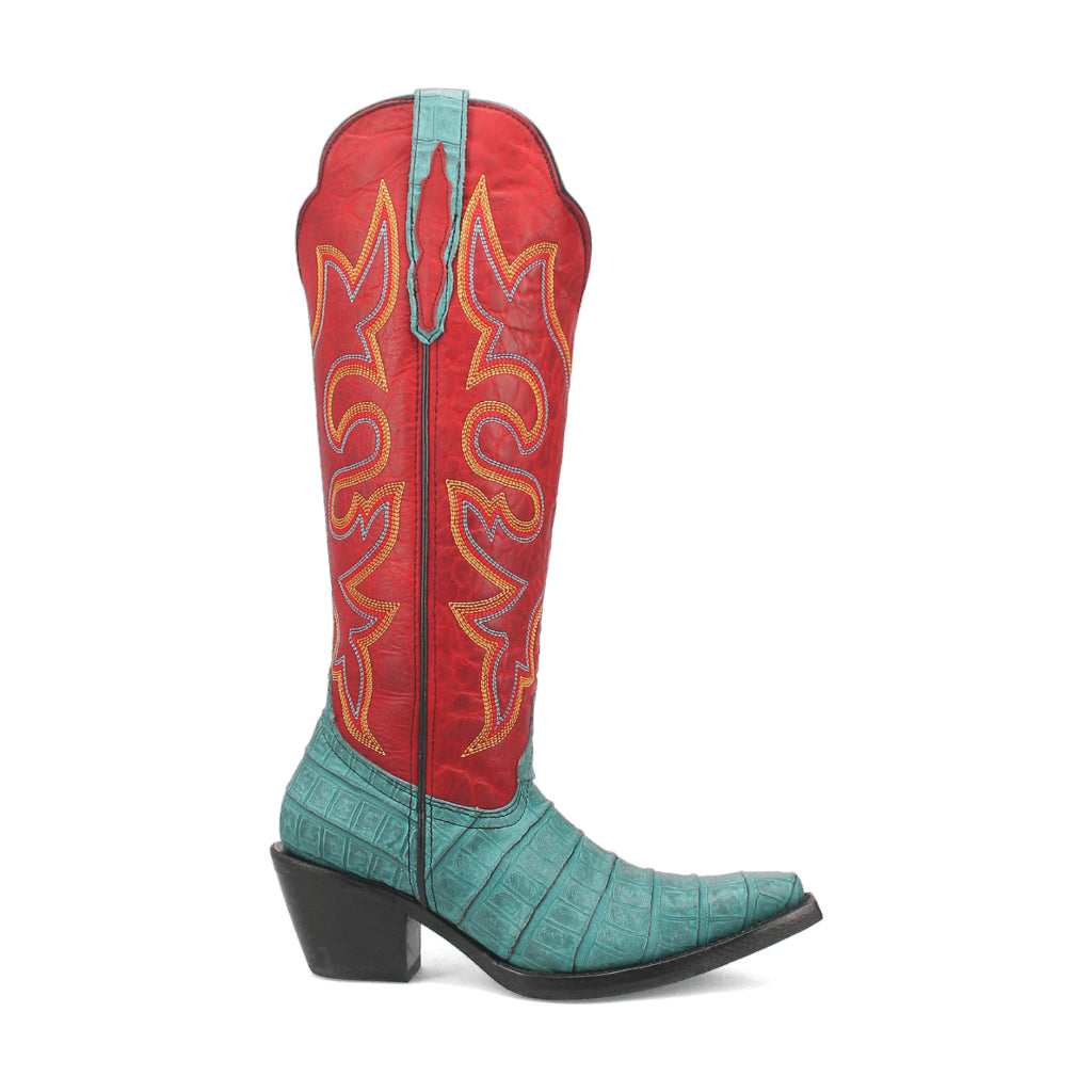 Dingo Di231 Women's Matilda Snip Toe Leather Cowboy Tall Casual Boots - Turquoise
