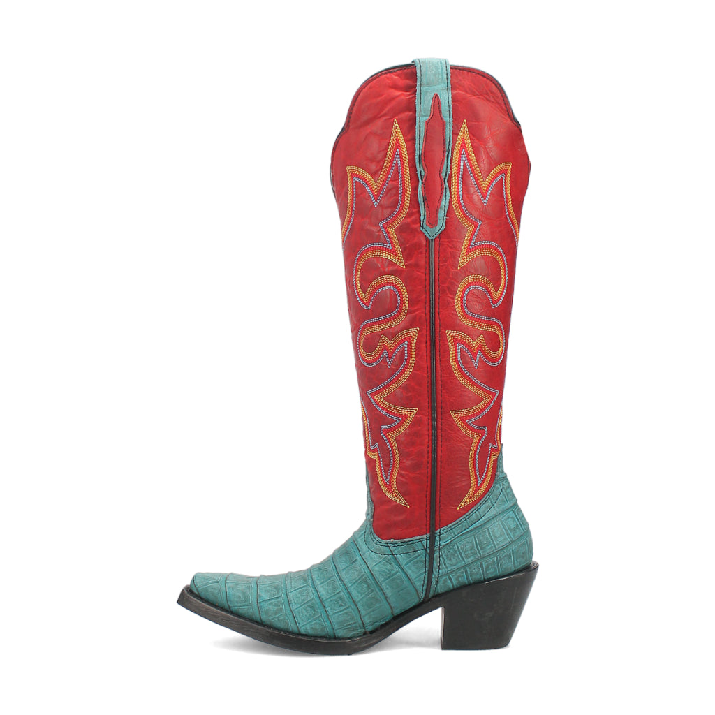 Dingo Di231 Women's Matilda Snip Toe Leather Cowboy Tall Casual Boots - Turquoise