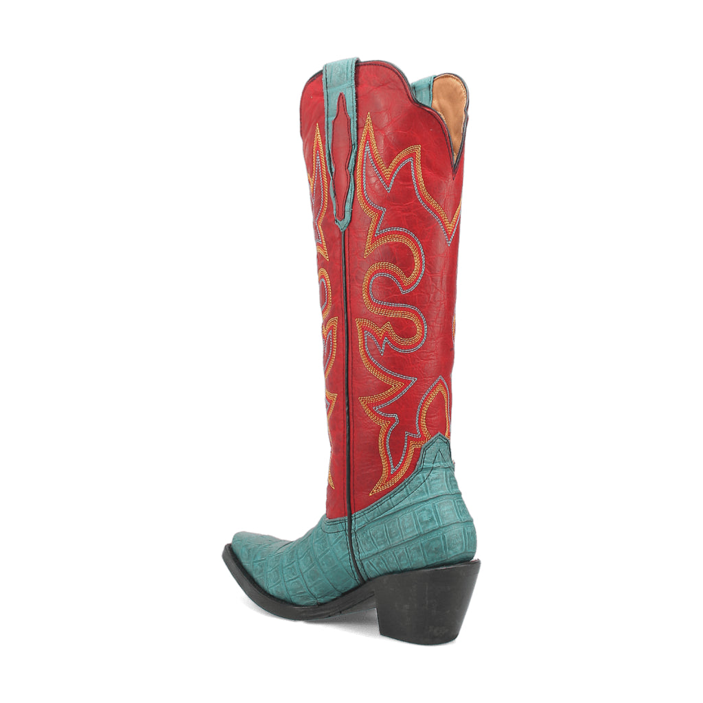 Dingo Di231 Women's Matilda Snip Toe Leather Cowboy Tall Casual Boots - Turquoise