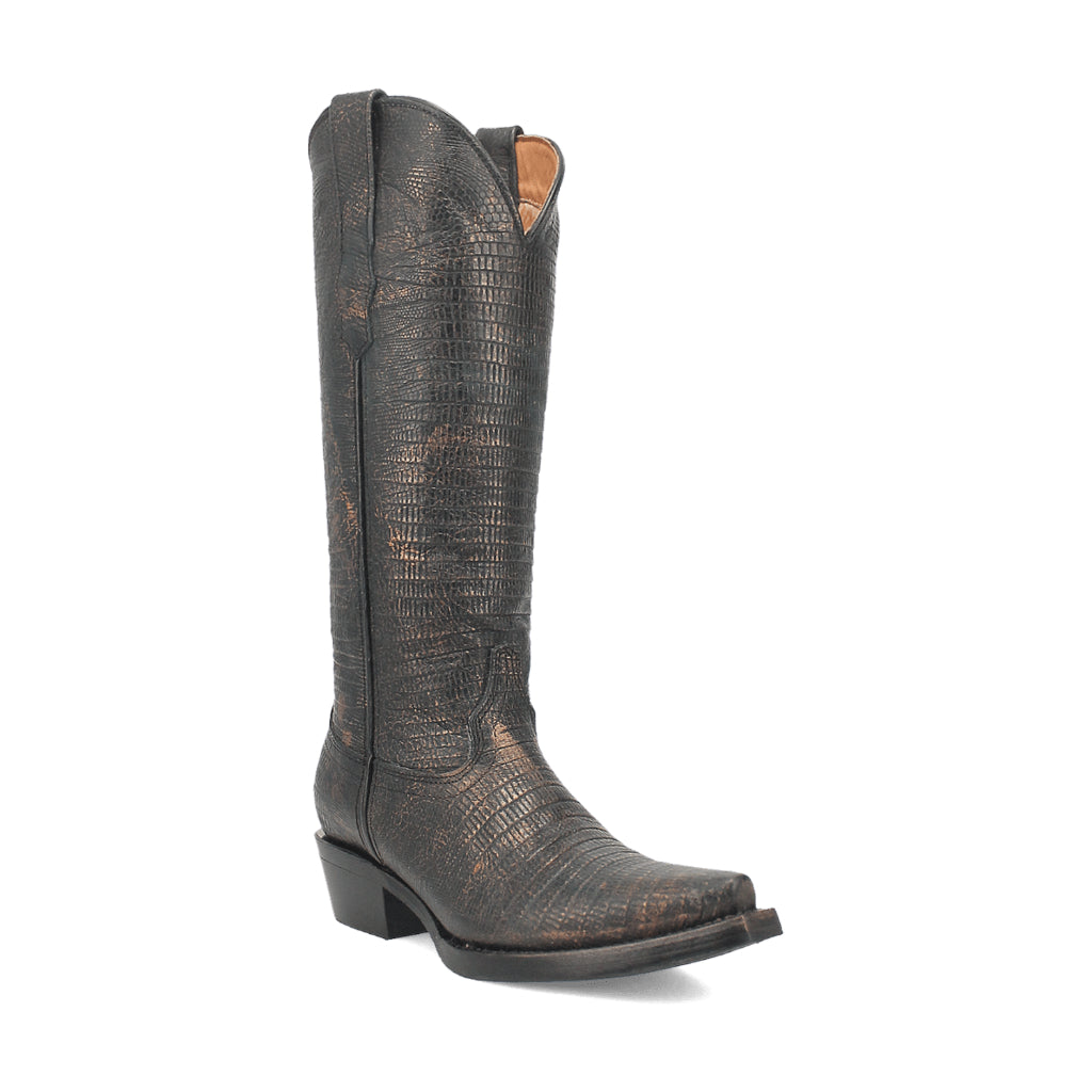 Dingo Di241 Women's Athena Lizard Print Snip Toe Leather Cowboy Casual Boots - Black