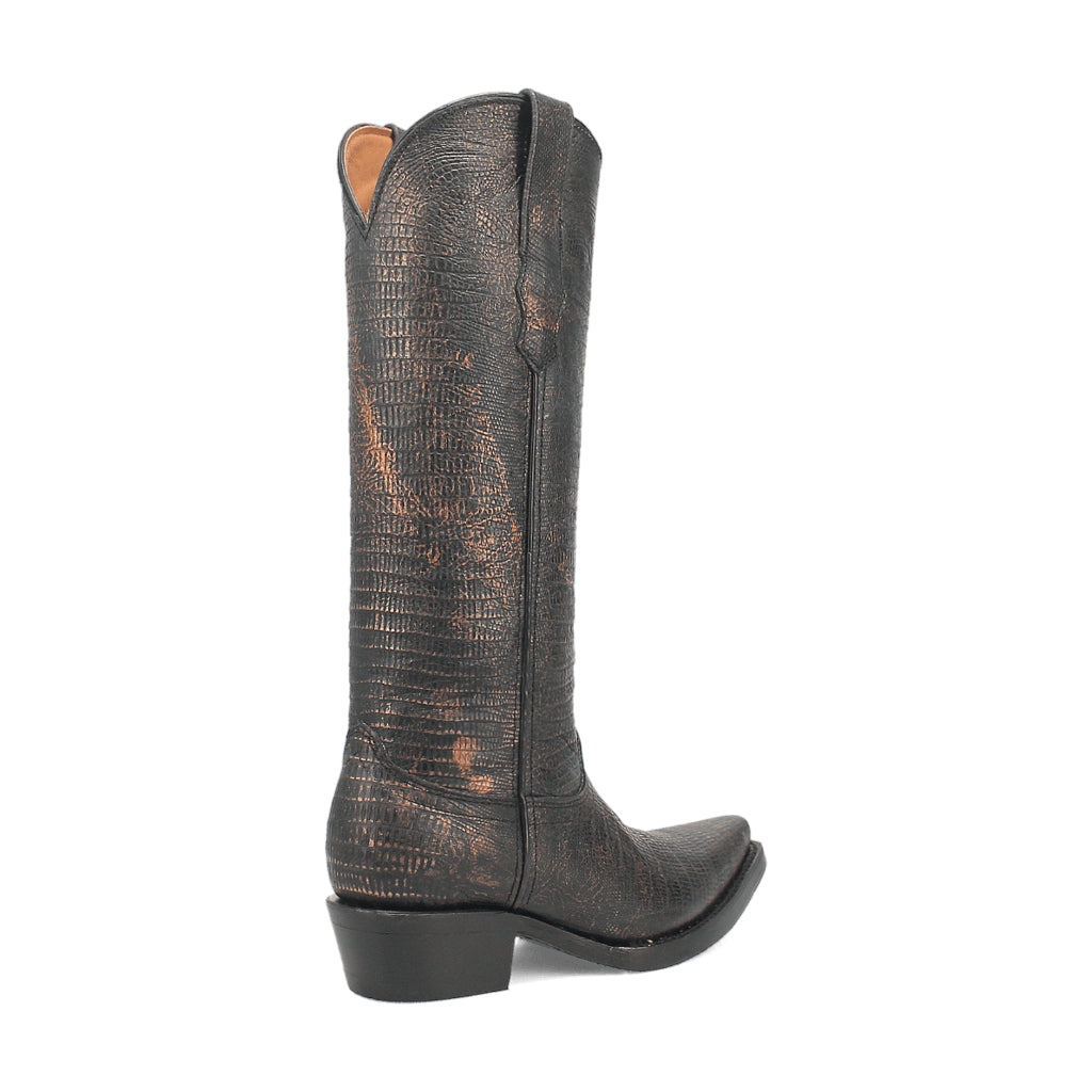 Dingo Di241 Women's Athena Lizard Print Snip Toe Leather Cowboy Casual Boots - Black