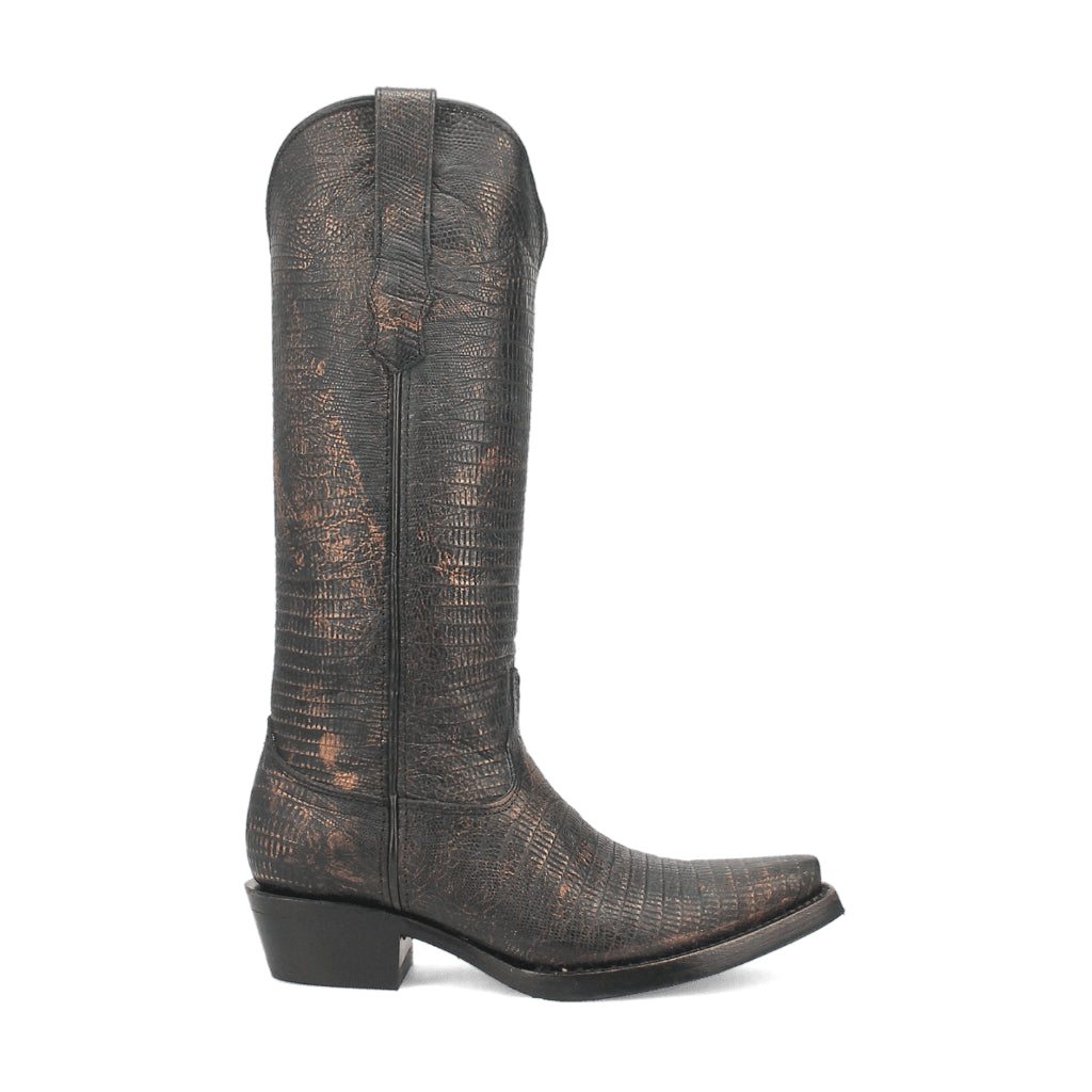 Dingo Di241 Women's Athena Lizard Print Snip Toe Leather Cowboy Casual Boots - Black