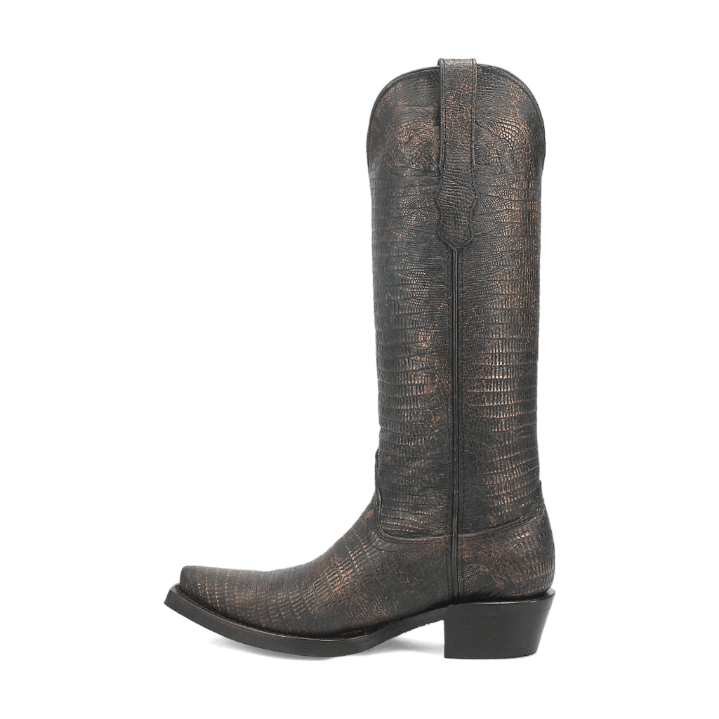 Dingo Di241 Women's Athena Lizard Print Snip Toe Leather Cowboy Casual Boots - Black