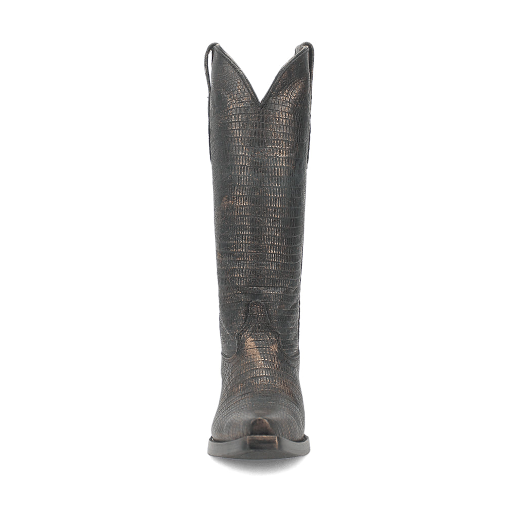 Dingo Di241 Women's Athena Lizard Print Snip Toe Leather Cowboy Casual Boots - Black