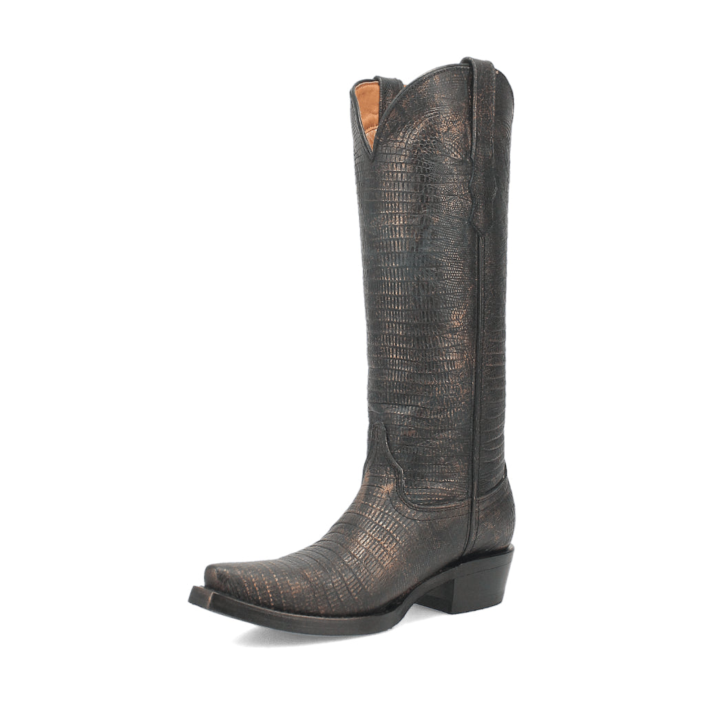 Dingo Di241 Women's Athena Lizard Print Snip Toe Leather Cowboy Casual Boots - Black