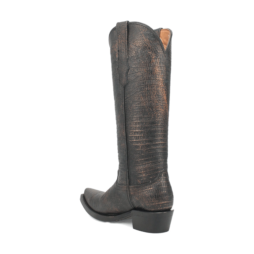 Dingo Di241 Women's Athena Lizard Print Snip Toe Leather Cowboy Casual Boots - Black