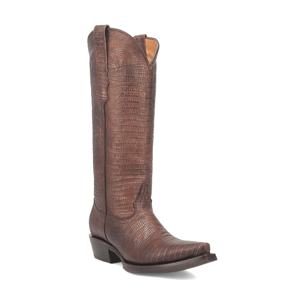 Dingo Di241 Women's Athena Lizard Print Snip Toe Leather Cowboy Casual Boots - Brown
