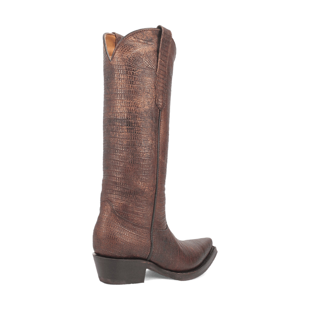 Dingo Di241 Women's Athena Lizard Print Snip Toe Leather Cowboy Casual Boots - Brown
